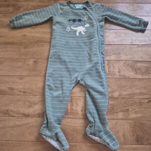 3/$15 Pekkle Boy's Striped Teal Fleece Christmas Dinosaur Sleeper – 18 Months